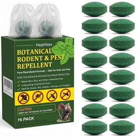 16 Pack‌ Natural Peppermint Oil Moth Balls for Rodents Repellent, Mice & Rat Repellent for Indoor & Outdoor, RV, Car Engines, Garage - Pet, Long-Lasting Mouse Control, Family & Pet-Safe