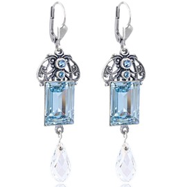 Nobel Schmuck Art Nouveau Silver Earrings with Baguette Cut Crystals, Glass, Crystal