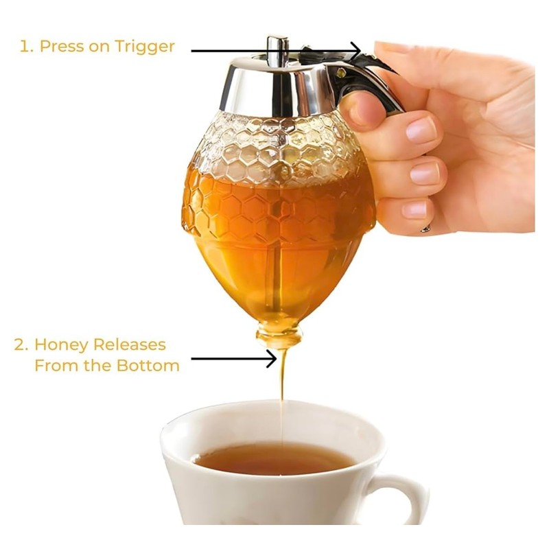 Acrylic Honey Dispenser with Honeycomb Pattern, No Drip Design