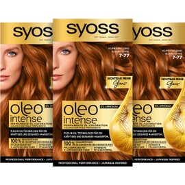 Syoss Oleo Intense Oil Colouration 7-77 Copper Blonde Level 3 (3 x 115 ml), Permanent Hair Colour with Nourishing Oil, No Ammonia