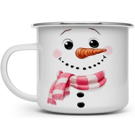 Loftipop Cute Winter Snowman Enamel Camp Mug, Festive Holiday Christmas Campfire Camping Cup (16oz)