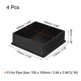 QUARKZMAN Pack of 4 PVC Square Chair Leg Caps, 100 mm x 100 mm OD Black Furniture Feet Pads, Table Foot Covers, Floor Protectors for Patio Table, Cabinet, Bed Furniture
