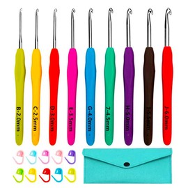 Yarniss - Juego de ganchos ergonómicos de ganchillo, 9 tamaños de ganchillo, con funda de 2 mm a 6 mm