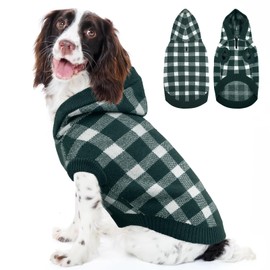 Kuoser Plaid Dog Sweater Hoodie, Warm Fleece Dog Sweaters for Medium Dogs, M Winter Knitwear Christmas Doggy Sweater, Cold Weather Pet Clothes for Girl Boy Dogs, Holiday Outfit and Gift, Green M