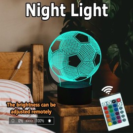 ASEAZ 3D Illusion Night Light Football Gifts for Boys Kids 16 Colors Changing LED Table Lamp Football Lover Stuff with Remote Control Sports Fans Toys Birthday Soccer Game Gift Cup Room Decor