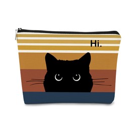 BARPERY Cat Makeup Bag, Cute Makeup Bag, Cat Gifts for Cat Lovers Women, Black Cat Gifts, Hi Black Cat Kitty Cosmetic Bag, Cat Makeup Pouch, Cat Stuff for Cat Lovers (Sunset color)
