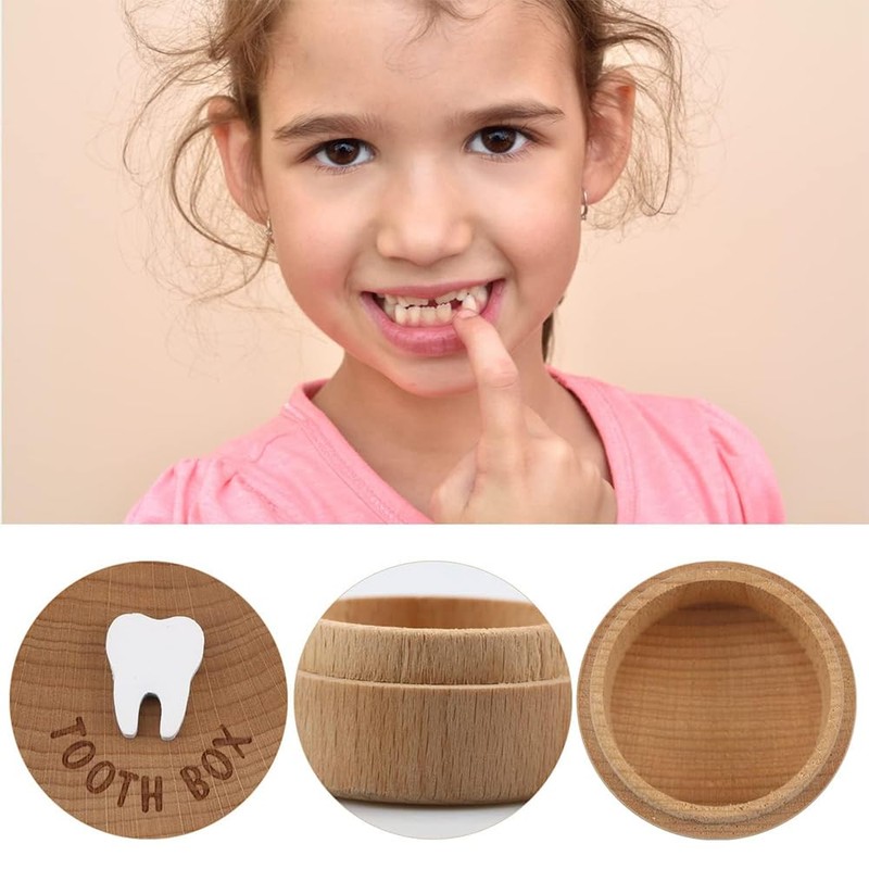 Samcos Baby Tooth Box, Wooden Baby Tooth Case, Compact, Storage