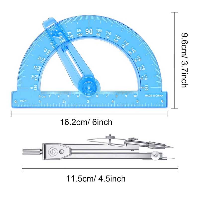 Student Geometry Math Set, Drawing Compass and 6 Inch Blue
