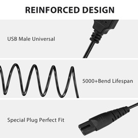Charger Cable for Skull Pitbull Charger, Palm, Butterfly Kiss and Beast Clipper PRO Shaver, Charger Cable Cord with Wall Charger Adapter for Skull Pitbull Gold PRO Pitbull Platinum PRO
