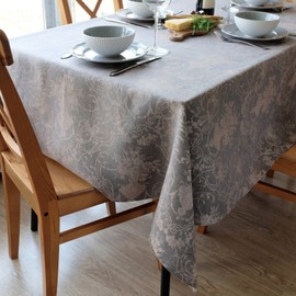 Linen & Cotton Luxury Jacquard Tablecloth, Table Linen, Roseus with Damask Pattern, 100% Linen, Rose/Grey (147 x 220 cm) Festive Rectangular Home Kitchen Decoration Catering Birthday