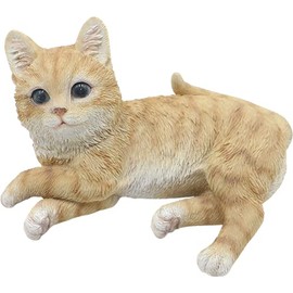 Bambelaa! Cat Figurine Garden Sculpture Decorative Garden Figure Polyresin for Outdoor and Indoor Lying Beige Approx. 15.5 × 10 × 8 cm