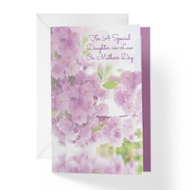 1Up Greetings Mother's Day Card For Daughter-In-Law | Pink Cherry Blossom Flowers Over Water | 5”x7.5” | (Single Card With Envelope)