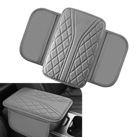 Ferianl Car Center Console Cover, Leather Auto Armrest Cover with 2 Storage Bags, Universal Cars Armrest Cushion, Vehicle Interior Accessories Protector for Sedan, SUV, Truck (Gray)