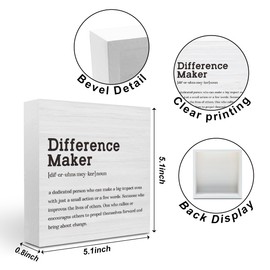 Difference Maker Definition Home Office Decor Wooden Box Sign Motivational Farmhouse Decorative Positive Office Desk Accessories Wood Plaque Affirmations Wood Table Sign for TV Cabinet Shelf