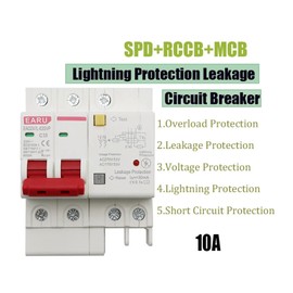 10A 2P SPD Residual Current Circuit Breaker with Overload Overvoltage with Lightning Protection MCB Leakage Protector