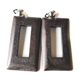 Clip-on Earrings Bohemian Wood Earrings Rectangle Dangle Assorted Colors 3 inch L (Dark Brown)