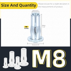 Mardatt 15Pcs M8 Multi-Grip Rivet Nuts, Zinc-Plated Pre-Bulbed Shank Flat Head Threaded Insert Nut, Carbon Steel Rivet Nuts for Construction Industrial