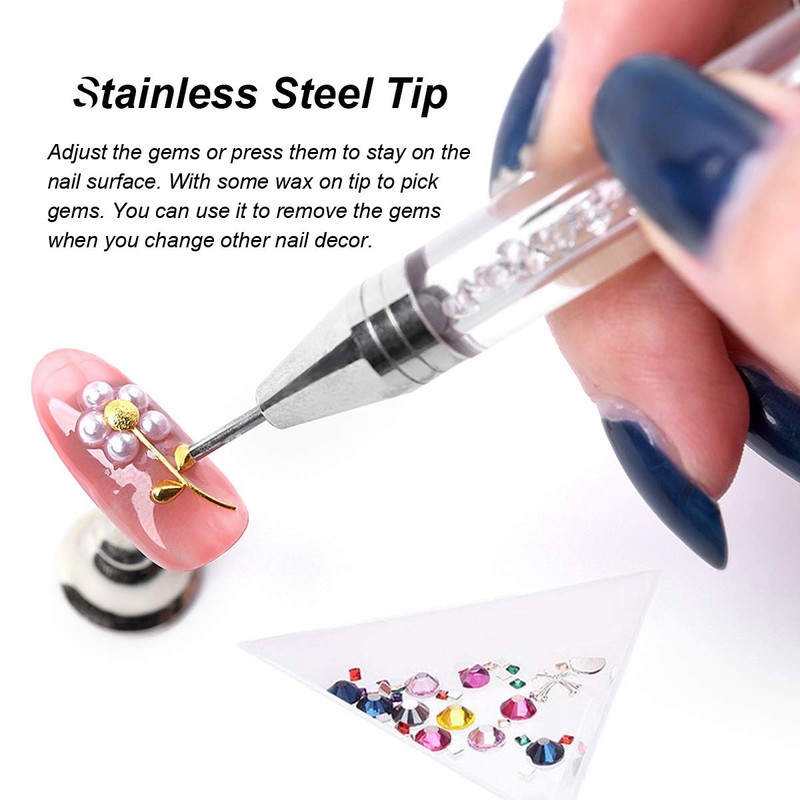 Dual-Ended Nail Rhinestone Picker Dotting Pen with Extra 2 Wax