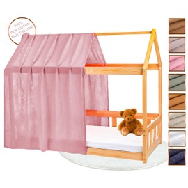 Lovely Hippo House Bed Canopy - 100% Cotton - Bed Canopy House Bed Made of Muslin - Bed Curtain Children's Bed - Canopy Bed Curtains 90 x 200 cm (Petal/Gold, 120 x 370 cm (Set of 1))