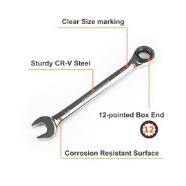 Egofine 12mm Ratcheting Combination Wrench Metric, Industrial Grade Gear Spanner with 12-Point Design, 72-Tooth Ratchet, Chrome Vanadium Steel