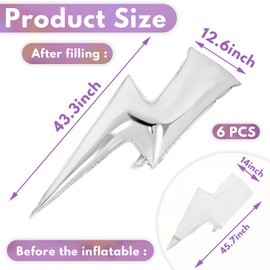 Set of 6 Lightning Bolt Foil Party Balloons 45 Inch Flash Balloons for Party Foil Lightning Bolt Shape Balloons Foil Bolt Birthday Party Supplies for Birthday Wedding Decoration (Silver)