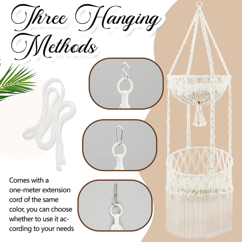 DoubleFill Double Deck Macrame Cat Hammock with Cushion Boho Hanging