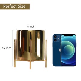 LOUIE SILNA Round Pen Holder,Ceramic Pen Holder With Gold Pencil Holder, Desktop Storage Makeup Brush Holder,Suitable for Office Desk,Home,Classroom