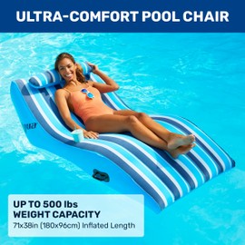 Aqua Ultra-Comfort Floating Pool Chair & Lake Raft with Pillow – 1-Person Heavy Duty Pool Float, Lake Floating Chair – Navy/White Stripe