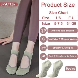6 Pairs Yoga Socks, Non Slip Pilates Socks Grip Socks for Women, Cotton Pilates Socks with Grips Anti Slip Socks Barre Dance Socks for Women Yoga Pilates Ballet