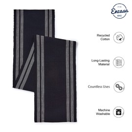 Encasa Dining Set (4 Placemats + 1 Table Runner) | Ladder Black | Ribbed Cotton | Over 20 Modern Colors & Woven Designs, Machine Washable