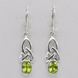 Amber America Facetted Oval Green PERIDOT Celtic Earrings - 925 STERLING SILVER Leverback #23e