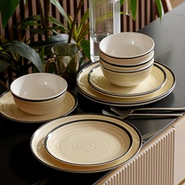 Melamine Dinnerware Set for 4, 12Pcs Dinnerware Sets, Off White Plates And Bowls Sets, Morden Dishes Sets for Indoor and Outdoor Use, Dishwasher Safe BPA Free(Off White)