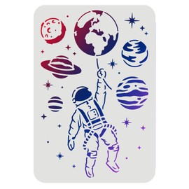 FINGERINSPIRE Astronaut Stencils 29.7 x 21 cm Space Theme Drawing Painting Stencils Planet Earth Star Pattern Wall Stencils for Painting on Wood, Floor, Wall and Tiles