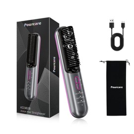Cordless Hair Straightener Brush, Travel Mini Hot Comb 3 Temps Settings 320°F to 392°F 20s Fast Heating,Negative Ionic for Smooth Frizz-Free Hair