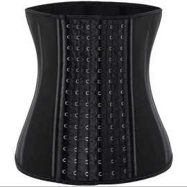 FitEssentials Activewear Waist Trainer for Women – Black Long Torso Shapewear Corset Cincher with 6 Hooks | Tummy Control Body Shaper for Hourglass Figure | Size - S