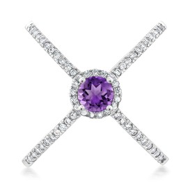 Gem Stone King 925 Sterling Silver Round Purple Amethyst Criss Cross X Ring For Women (1.29 Cttw, Gemstone Birthstone, Available In Size 5, 6, 7, 8)