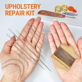 VONEEDL Upholstery Repair Kit: Waxed Sewing Thread (Khaki Color) & Heavy Duty Needles (11 PCS) for Leather, Canvas & Quilting Thread