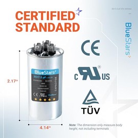 35+7.5 uf MFD ±5% 370 o 440 voltios CA CBB65B Condensador redondo de doble funcionamiento de repuesto por Blue Stars - Ajuste exacto para motor de CA, ventilador de arranque y bomba de calor o aire