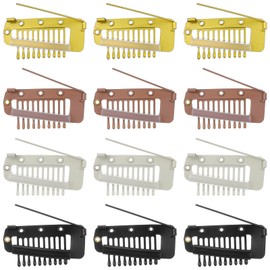 Shimmeroo 12Pcs Chunni Clips with Safety Pins, Dupatta Clips, 10-Teeth Hair Extension Snap Clip to Secure Setting Clip for Girls Women Headscarf & Hijab