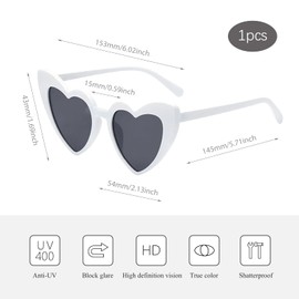 Epokus Heart Sunglasses, Vintage Heart-Shaped Glasses, Pack of 4 Heart-Shaped Party Sunglasses, 80s 90s Fashion Hippie Glasses for Holiday, Party, Wedding, Carnival, Photo Shooting (White)