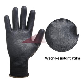 HANDLANDY 12 Pairs PU Coated Nylon Black Protective Work Gloves Non-Slip Flexible Gloves for Construction Warehouse Gardening Size M