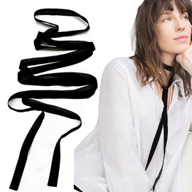 LSHARON Silk Women's 100% Mulberry Silk Scarf Thin Skinny Scarf Boyfriend Tie Necktie Choker 180cm * 1.5cm (Black)