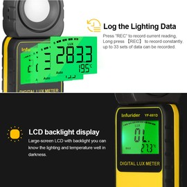 INFURIDER Digital Luxmeter Light Meter YF-881D Illuminometer 0.1-400,000 Lux Light Meter Light Meter with 270° Rotating Detector for LED Light and Cultivated Plant