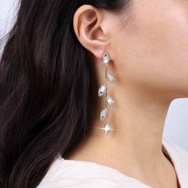 Cybche Boho Cz Blatt Tropfen Ohrringe Lange Strass Blatt Ohrringe Gold Kristall Baumeln Ohrringe Lange Quaste Kubischer Zirkon Ohrringe Braut Hochzeit Kronleuchter Ohrringe Schmuck Für Frauen