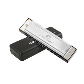 Classic Blues Harmonica,Key of C,10 Holes,Musical Instrument for Blues Folk Music Lover, Professionals and Beginners Christmas Music Gift (Silvery)