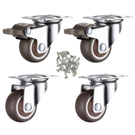 Small Casters Set of 4, 1" Rubber Wheels, Locking, No Noise, 2 with Brakes Low Profile Casters Wheels Soft Rubber Swivel Caster with 360 Degree Top Plate 100 lb Total Capacity for Set of 4 (1in)