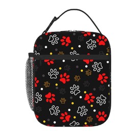 MEUUD Cute Animal Dog Paw Print Insulated Lunch Bag Reusable Lunchbox Leakproof Portable Box for Women Men with Handle and Bottle Pocket for Work Picnic Camping