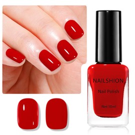 Nailshion Red Nail Polish French Nail Art Regular Nail Polish 9-Toxic Free Vegan Enrich with Castor Oil Fast Dry Classic Toe Fingernail Polish Manicure Salon DIY Design at Home Gift for Girls Woman