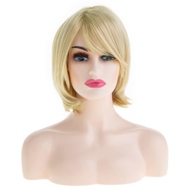 Baruisi Blonde Short Hair Wigs for Women Synthetic Straight Natural Looking Cosplay Wig with Bangs