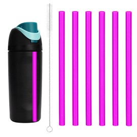 6pcs Straw Replacements with Cleaning Brush, Plastic Straws Reusable Straws for Owala Water Bottle Straw Accessories Parts Compatible with Owala FreeSip Kids 16 Oz (Purple)